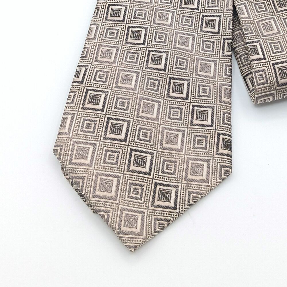Bruno Piattelli Roma Silk Tie Mens Long 62” Taupe Geometric Designer Wide New